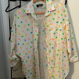 Button up w palm trees in fluorescent colors